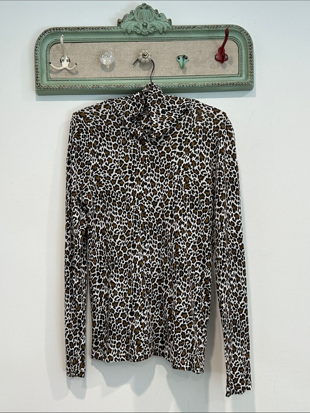J Crew Leopard Print Long-Sleeve Turtleneck Shirt Brown/Black medium base layer